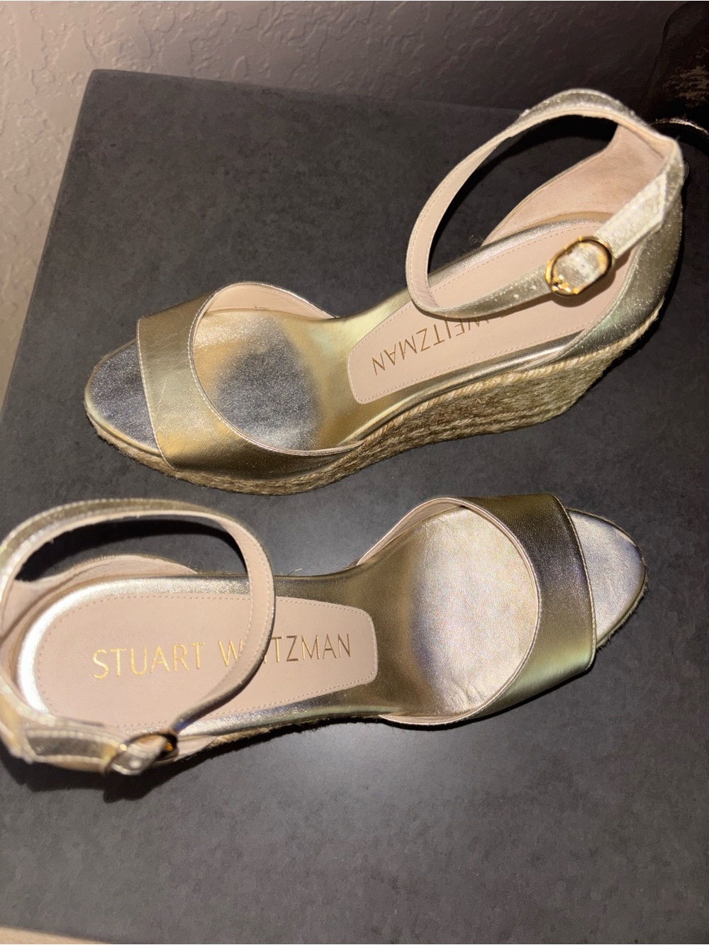 Stuart Weitzman Gold Metallic Espadrille Wedge Sandals - Picture 2 of 3